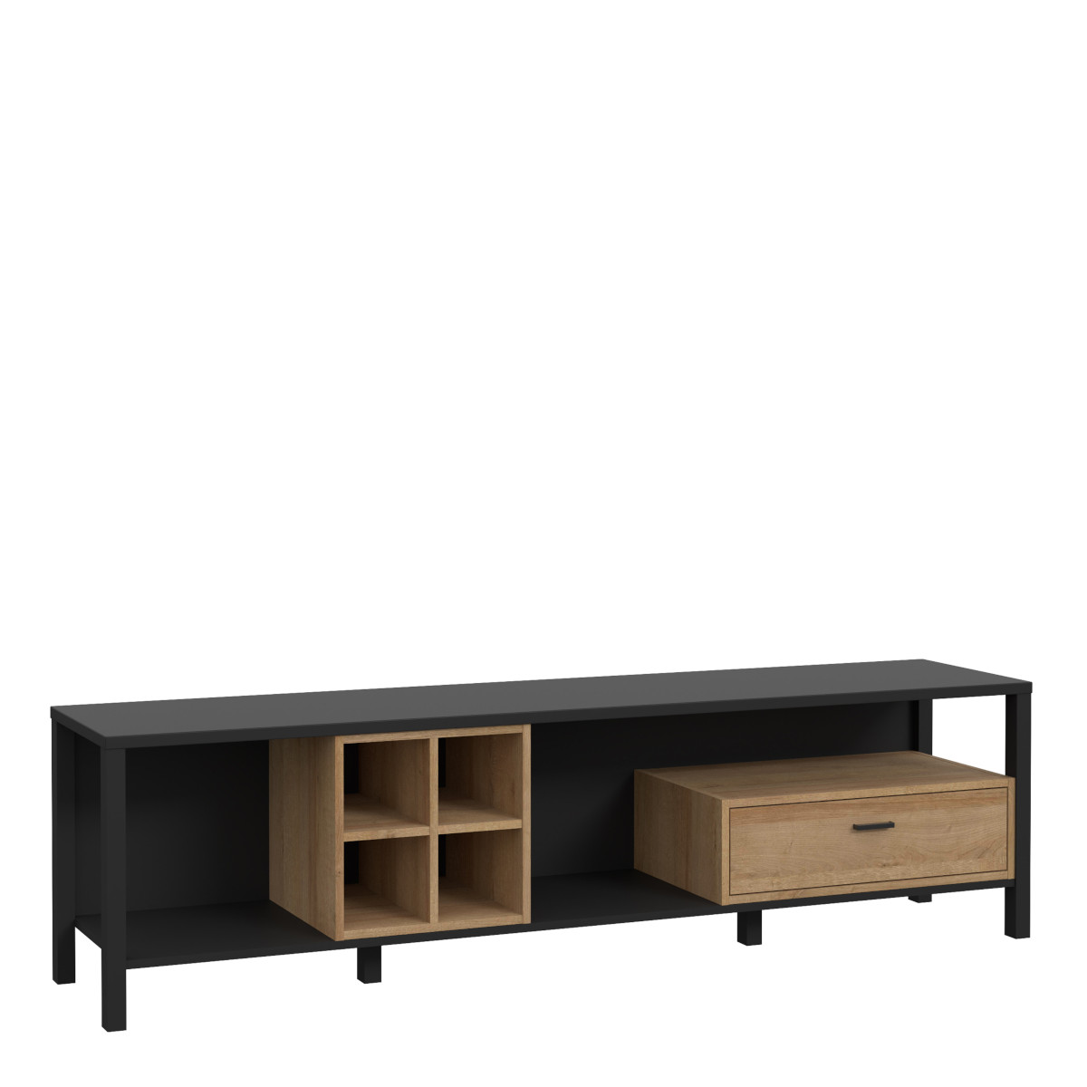 High Rock Wide TV Unit in Matt Black and Riviera Oak